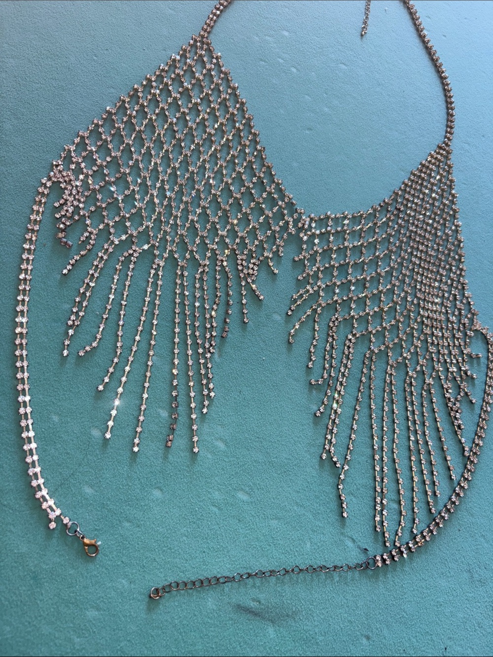Silver Rhinestone Fringe halter top bra camisole rave club fashion